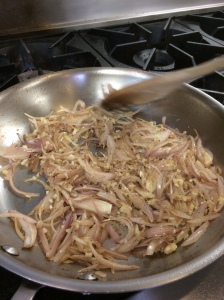 Getting the shallot sauce ready to serve with the duck.